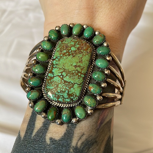 Genuine Sterling Silver and Turquoise Navajo Cuff Bracelet - Picture 5 of 7